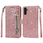 For Samsung Galaxy A35 5G Case Glitter Phone Stand Leather Drop-proof Cover with Zipper Pocket