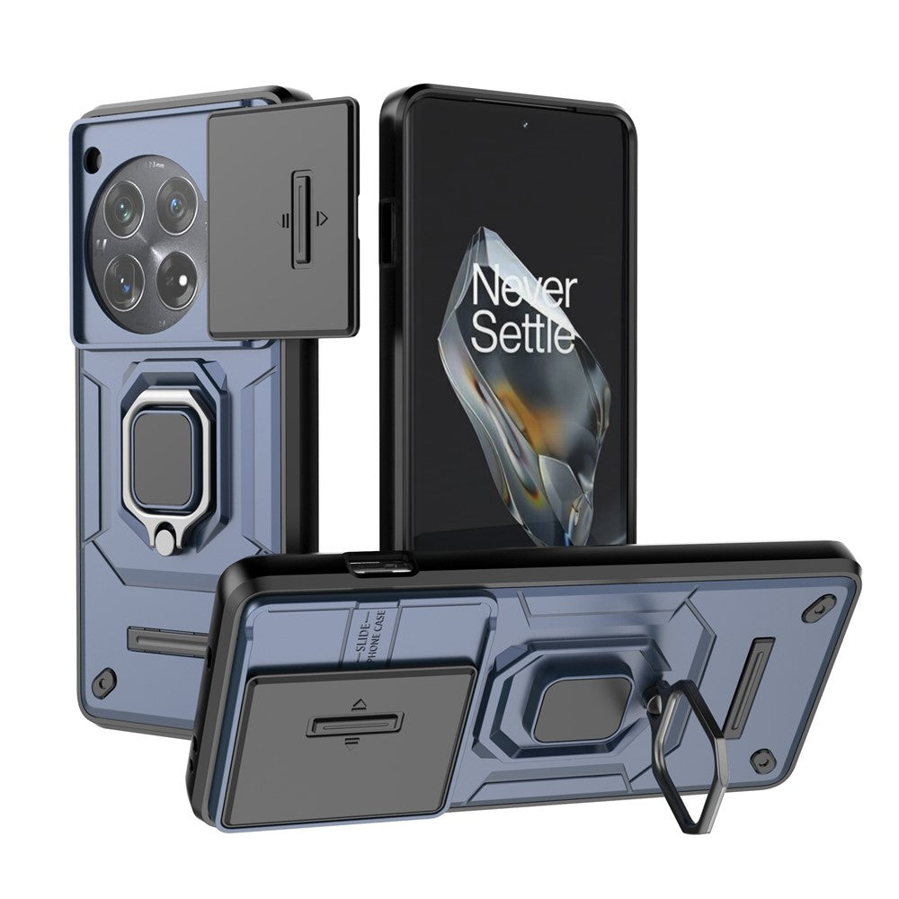 For OnePlus 12 5G Cell Phone Case Anti-drop Kickstand Back Cover with Slide Camera Lid