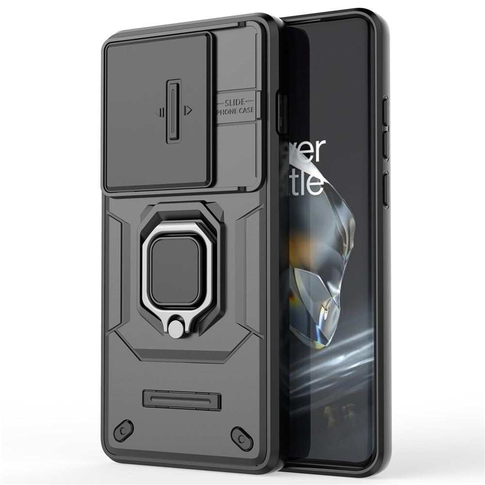 For OnePlus 12 5G Cell Phone Case Anti-drop Kickstand Back Cover with Slide Camera Lid