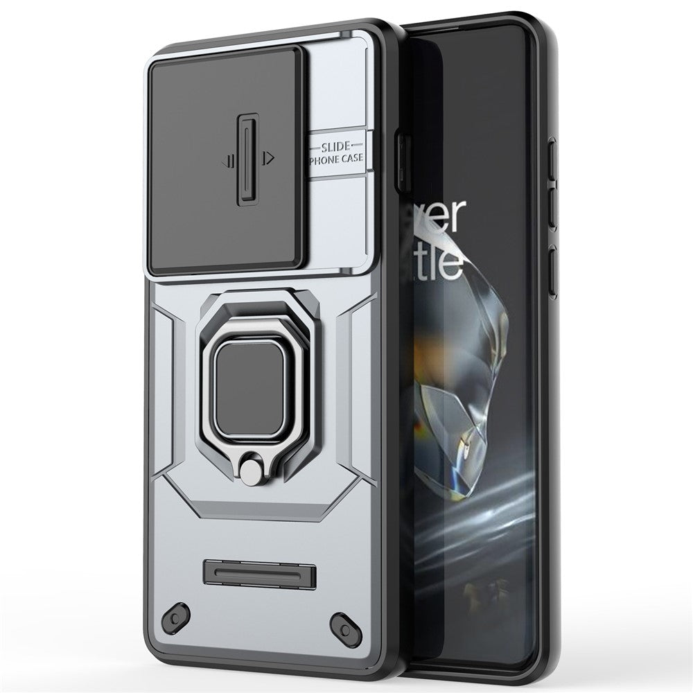 For OnePlus 12 5G Cell Phone Case Anti-drop Kickstand Back Cover with Slide Camera Lid