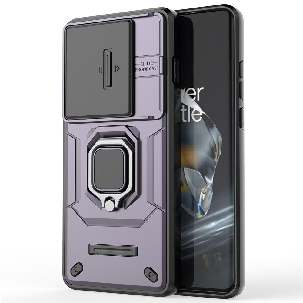 For OnePlus 12 5G Cell Phone Case Anti-drop Kickstand Back Cover with Slide Camera Lid