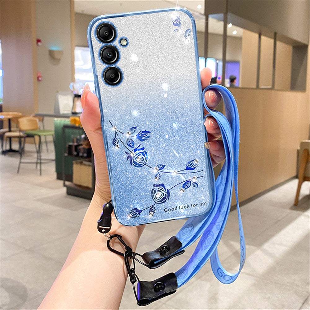 KADEM Til Samsung Galaxy A55 5G Mobiltelefonetui Blomstermønster Gradient TPU Cover med Strop