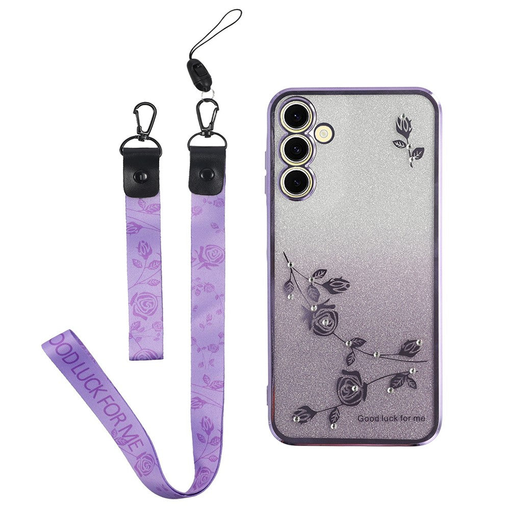 KADEM Til Samsung Galaxy A55 5G Mobiltelefonetui Blomstermønster Gradient TPU Cover med Strop