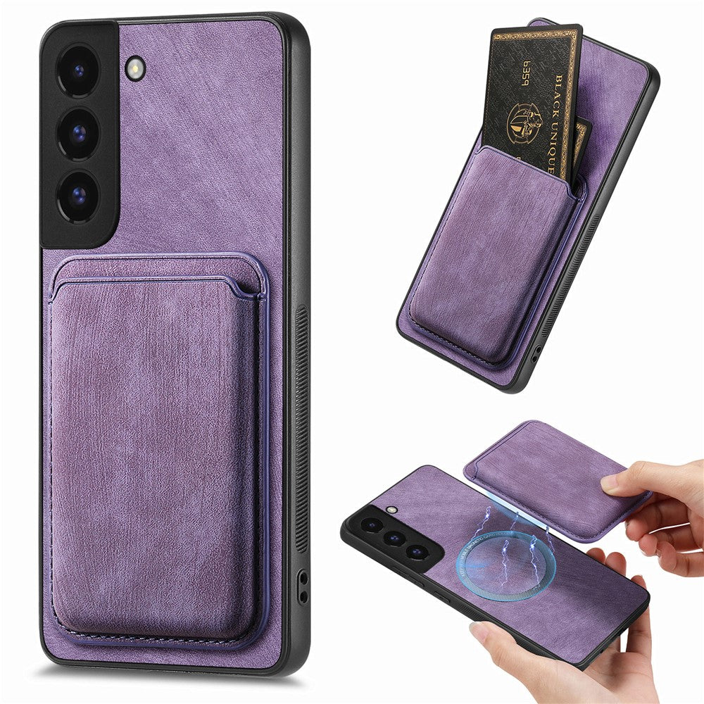 For Samsung Galaxy S22+ 5G Magnetic Case Leather Back Cover with Detachable Card Holder