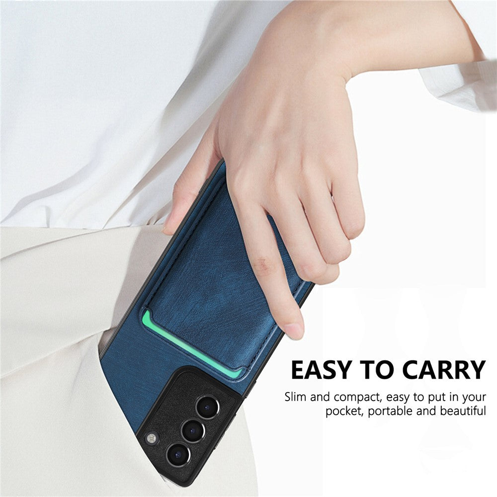 For Samsung Galaxy S21+ 5G Magnetic Case Leather Back Cover with Detachable Card Holder