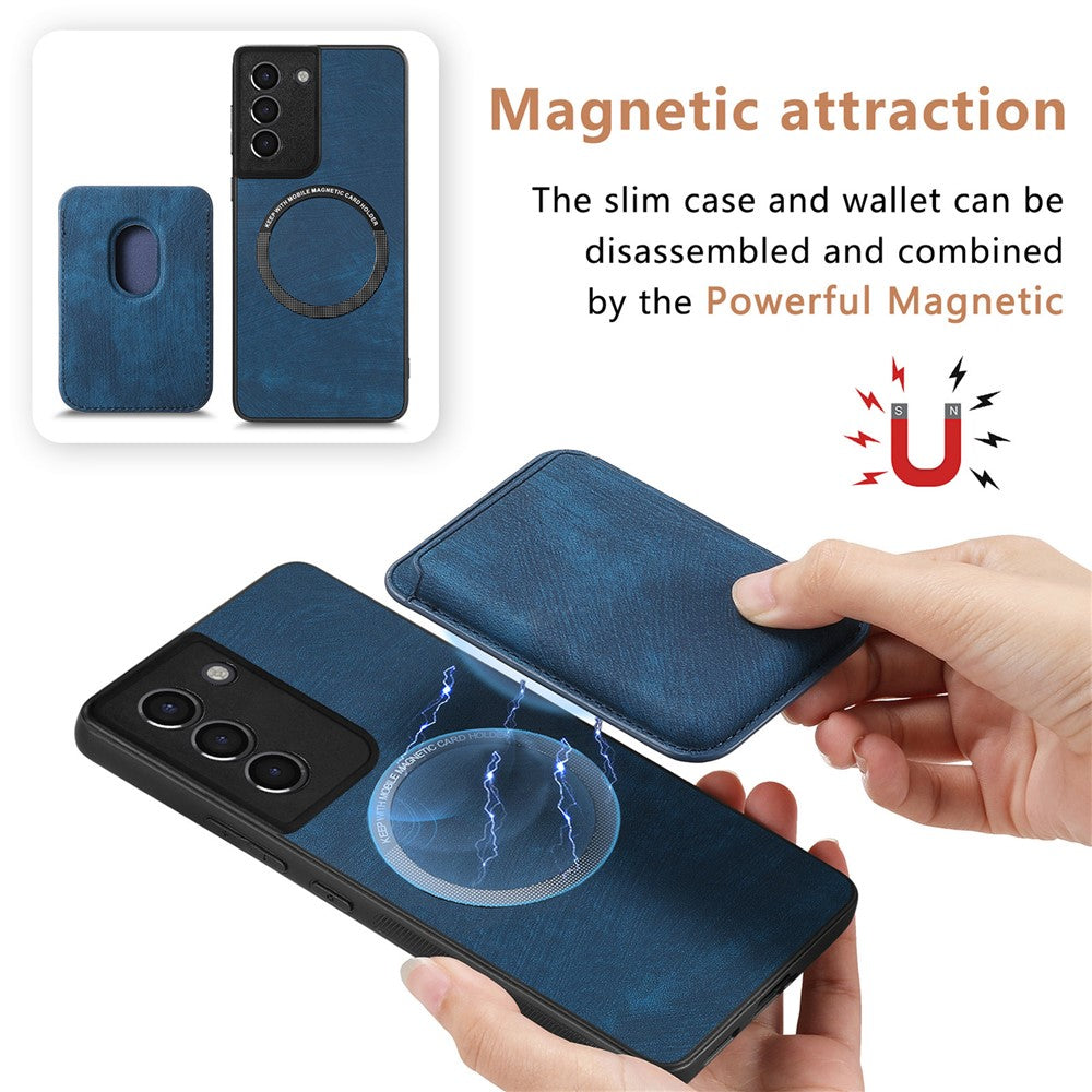 For Samsung Galaxy S21+ 5G Magnetic Case Leather Back Cover with Detachable Card Holder