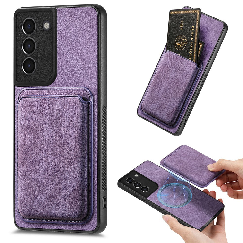 For Samsung Galaxy S21+ 5G Magnetic Case Leather Back Cover with Detachable Card Holder