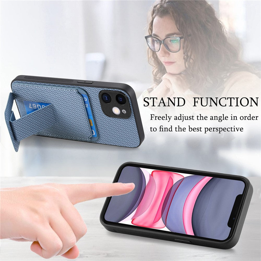 C1-11 for iPhone 11 Case Kickstand Carbon Fiber Texture Smart Phone Cover