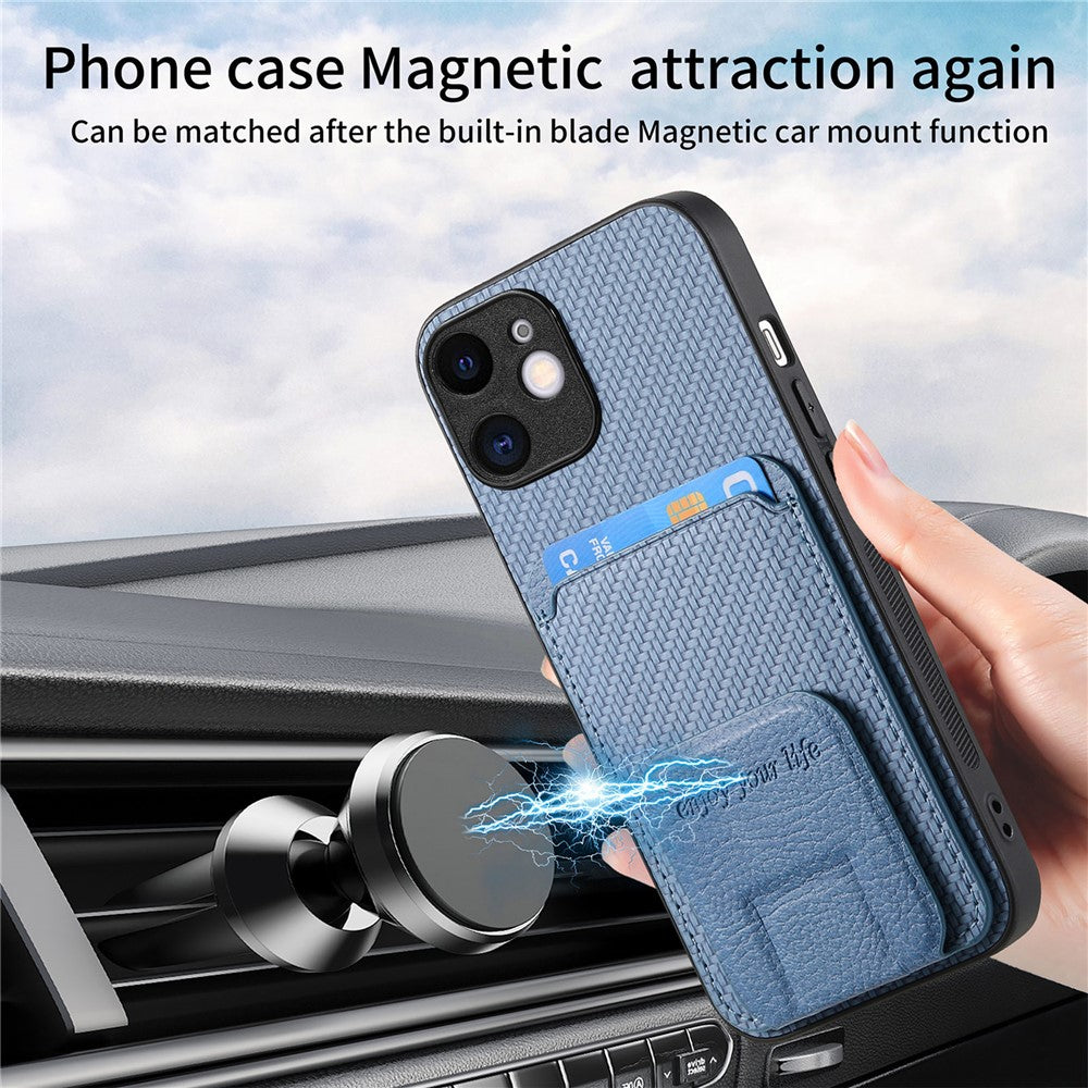 C1-11 for iPhone 11 Case Kickstand Carbon Fiber Texture Smart Phone Cover