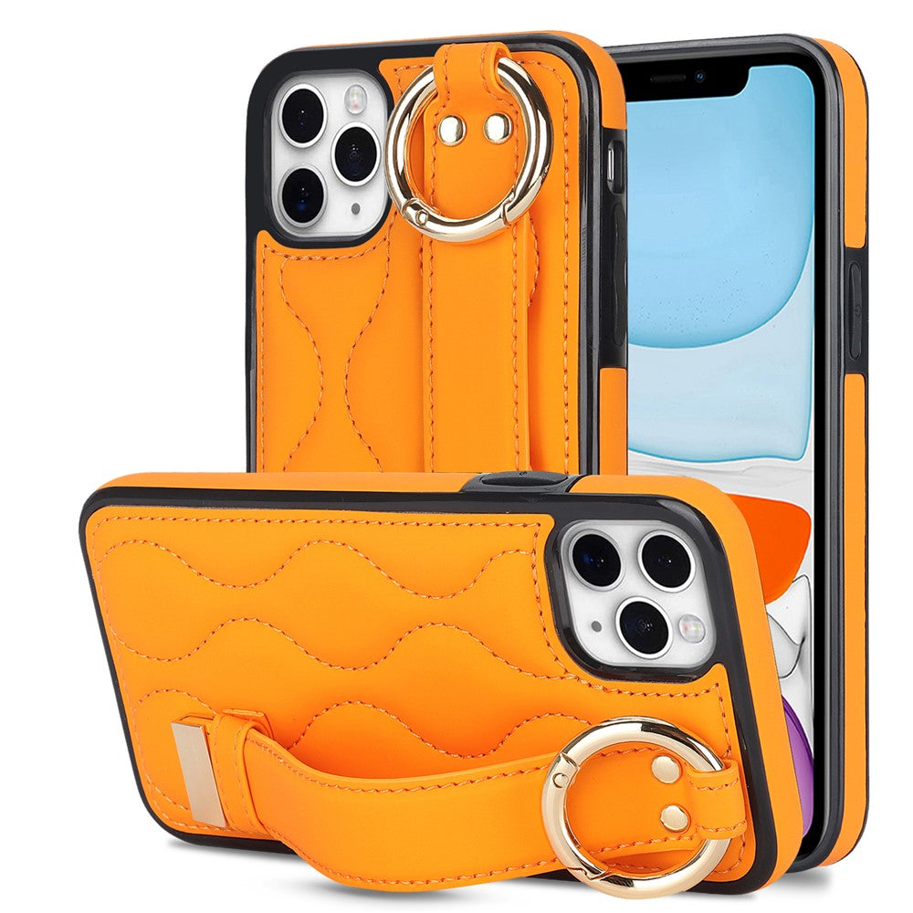 Til iPhone 11 Pro Max cover med bølgemønster, armbånds-kickstand, PU+TPU telefoncover