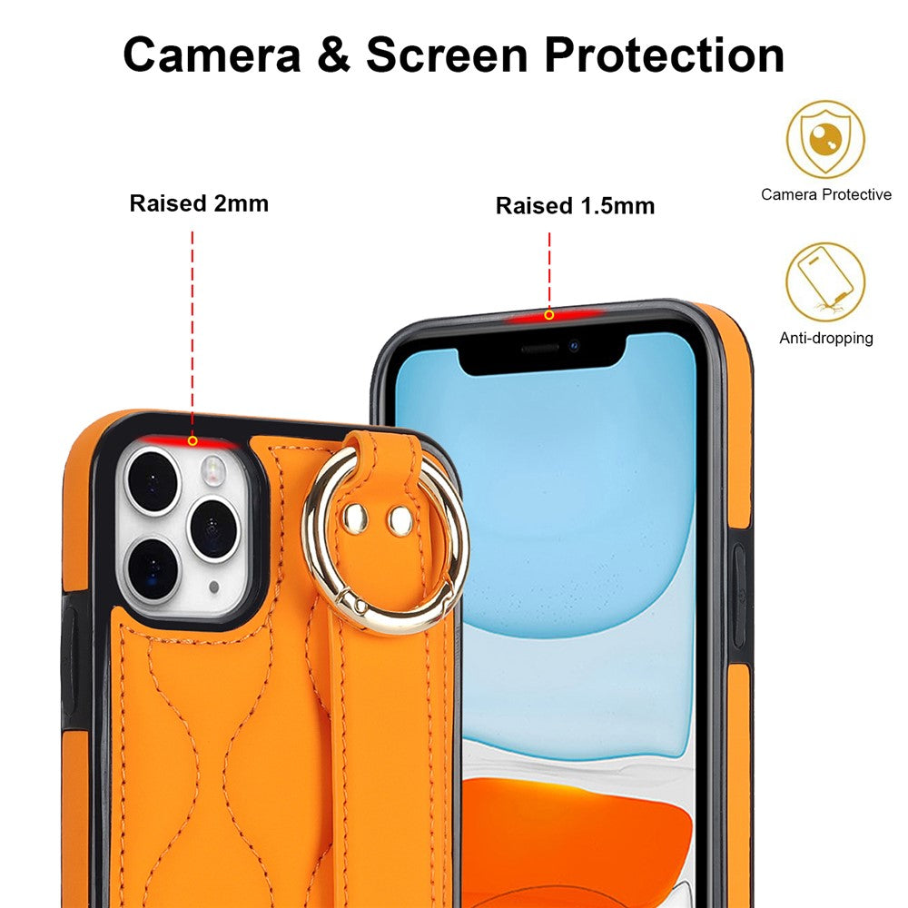 Til iPhone 11 Pro Max cover med bølgemønster, armbånds-kickstand, PU+TPU telefoncover