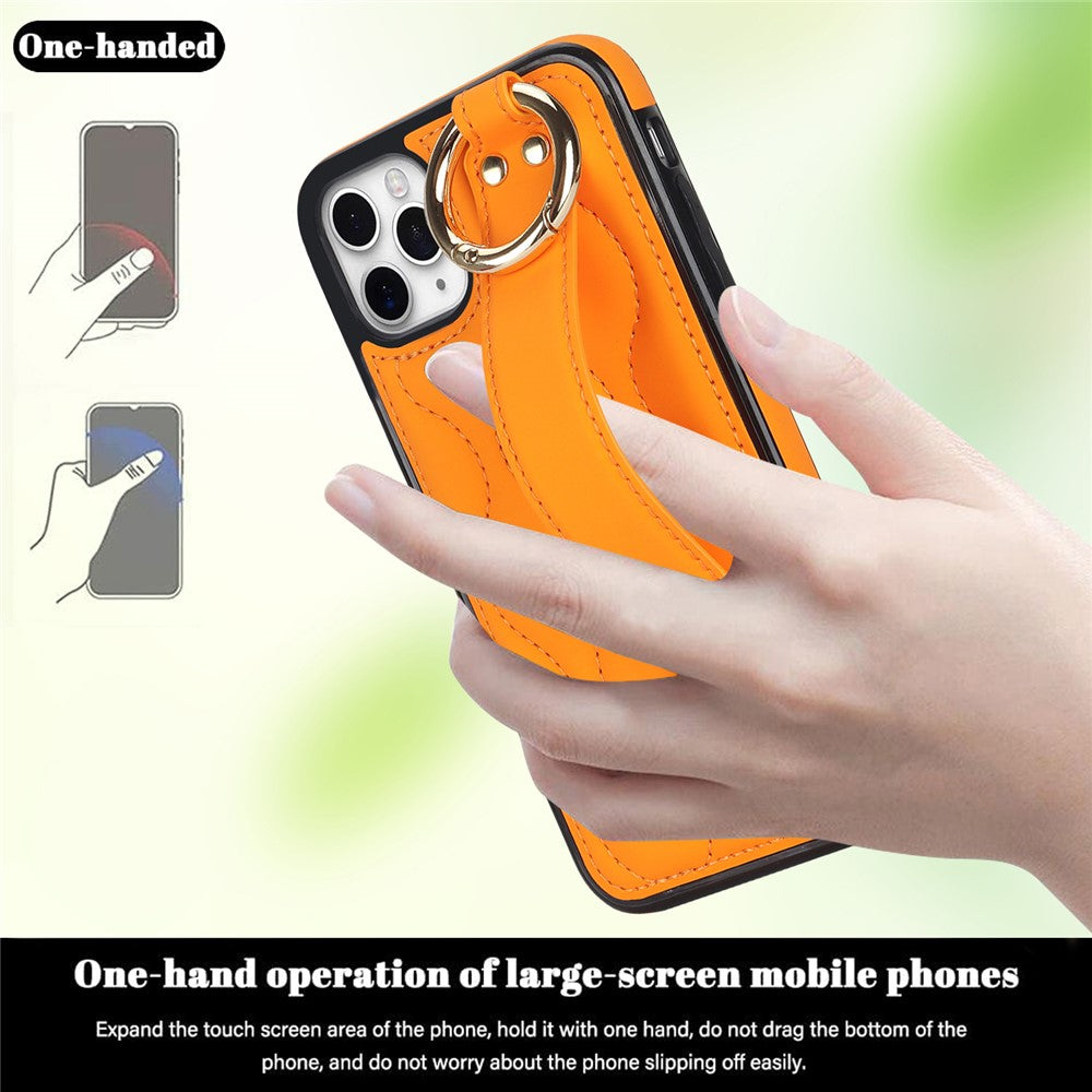 Til iPhone 11 Pro Max cover med bølgemønster, armbånds-kickstand, PU+TPU telefoncover