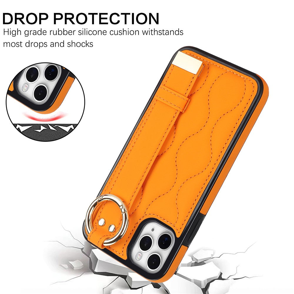 Til iPhone 11 Pro Max cover med bølgemønster, armbånds-kickstand, PU+TPU telefoncover