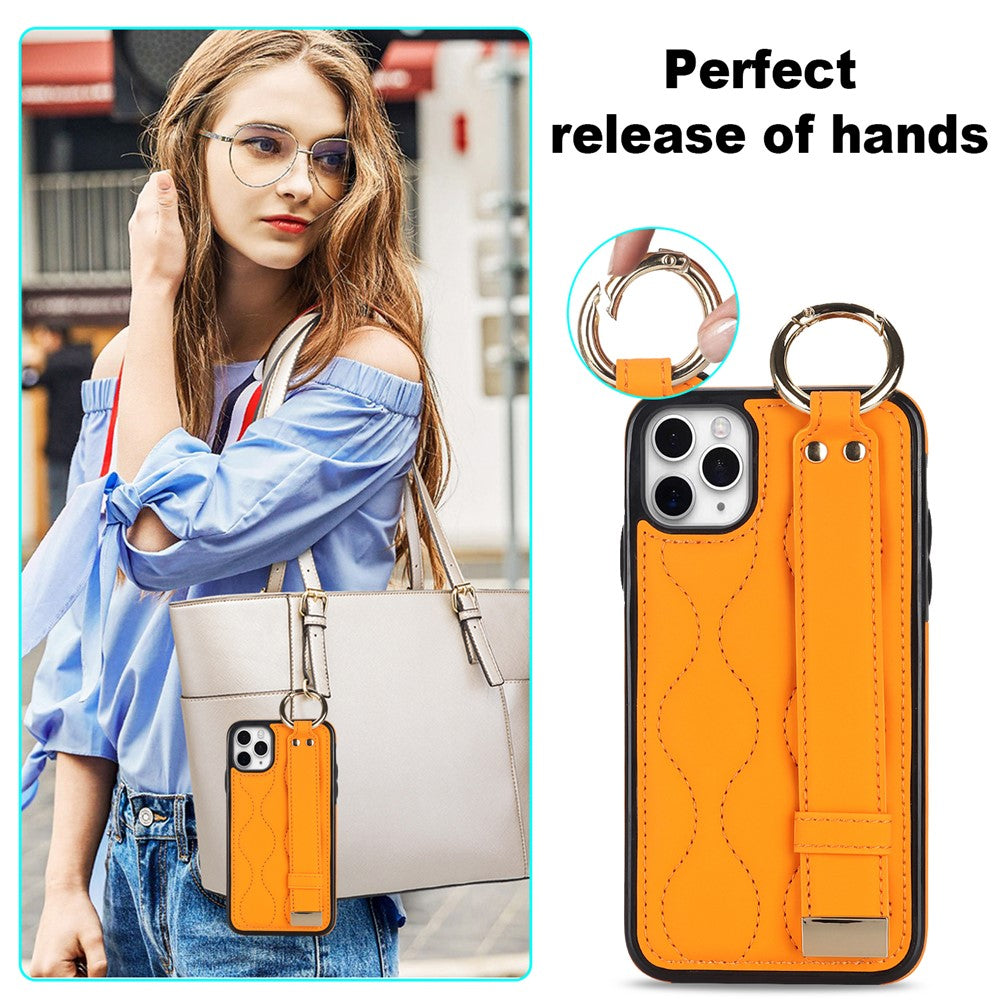 Til iPhone 11 Pro Max cover med bølgemønster, armbånds-kickstand, PU+TPU telefoncover