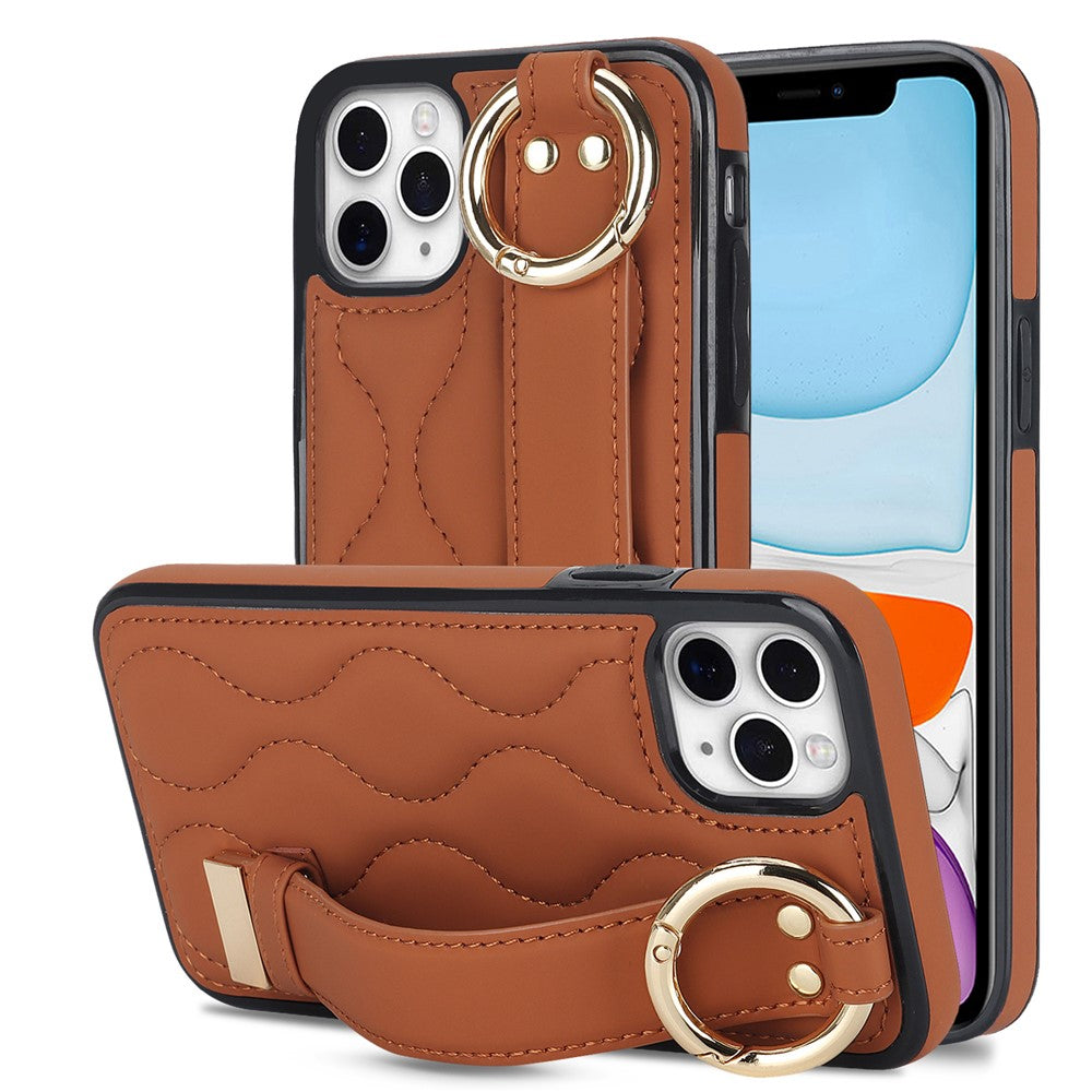 Til iPhone 11 Pro Max cover med bølgemønster, armbånds-kickstand, PU+TPU telefoncover