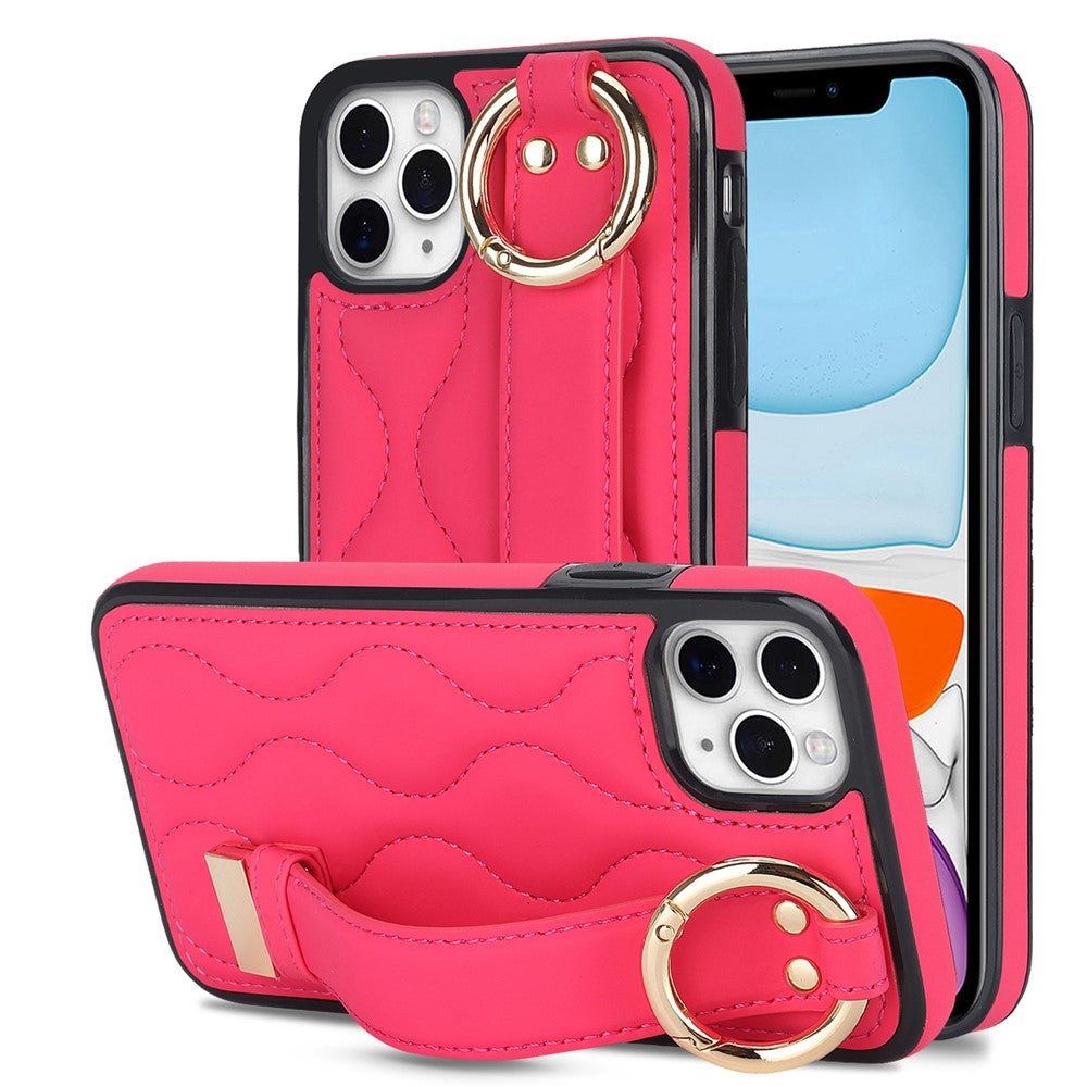 Til iPhone 11 Pro Max cover med bølgemønster, armbånds-kickstand, PU+TPU telefoncover