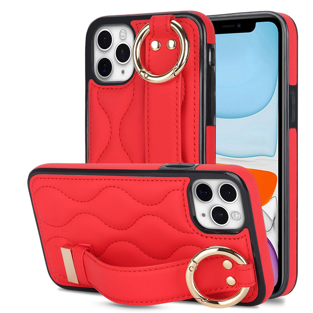 Til iPhone 11 Pro Max cover med bølgemønster, armbånds-kickstand, PU+TPU telefoncover