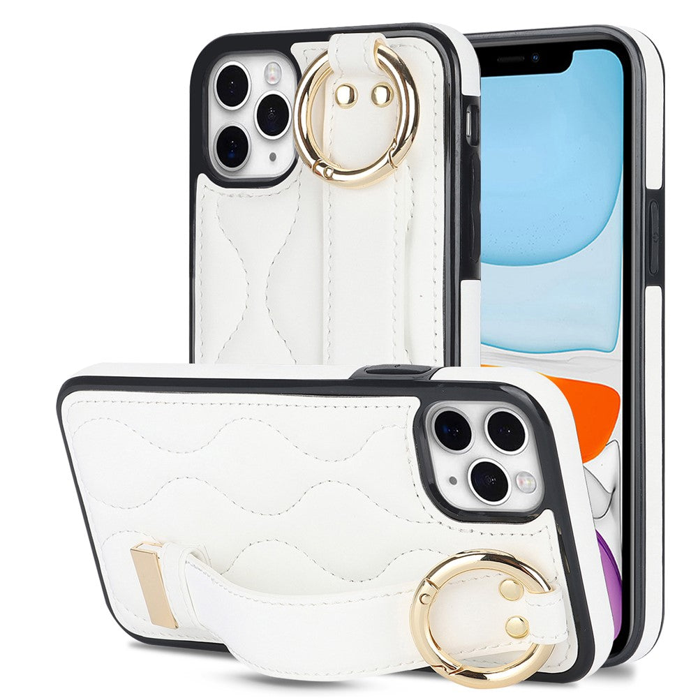 Til iPhone 11 Pro Max cover med bølgemønster, armbånds-kickstand, PU+TPU telefoncover