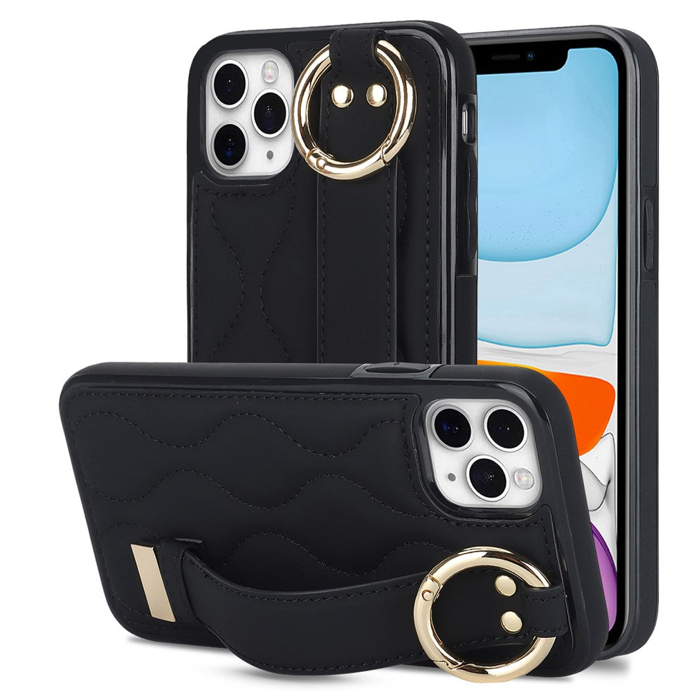 Til iPhone 11 Pro Max cover med bølgemønster, armbånds-kickstand, PU+TPU telefoncover