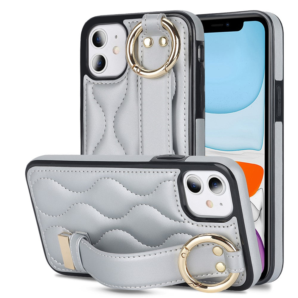 iPhone 11-skal med armband, stativ, vågmönster, fallskyddande PU+TPU-fodral