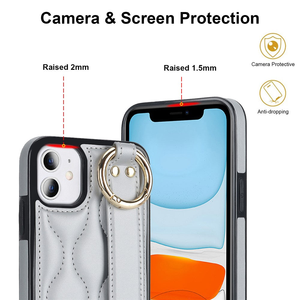 iPhone 11-skal med armband, stativ, vågmönster, fallskyddande PU+TPU-fodral