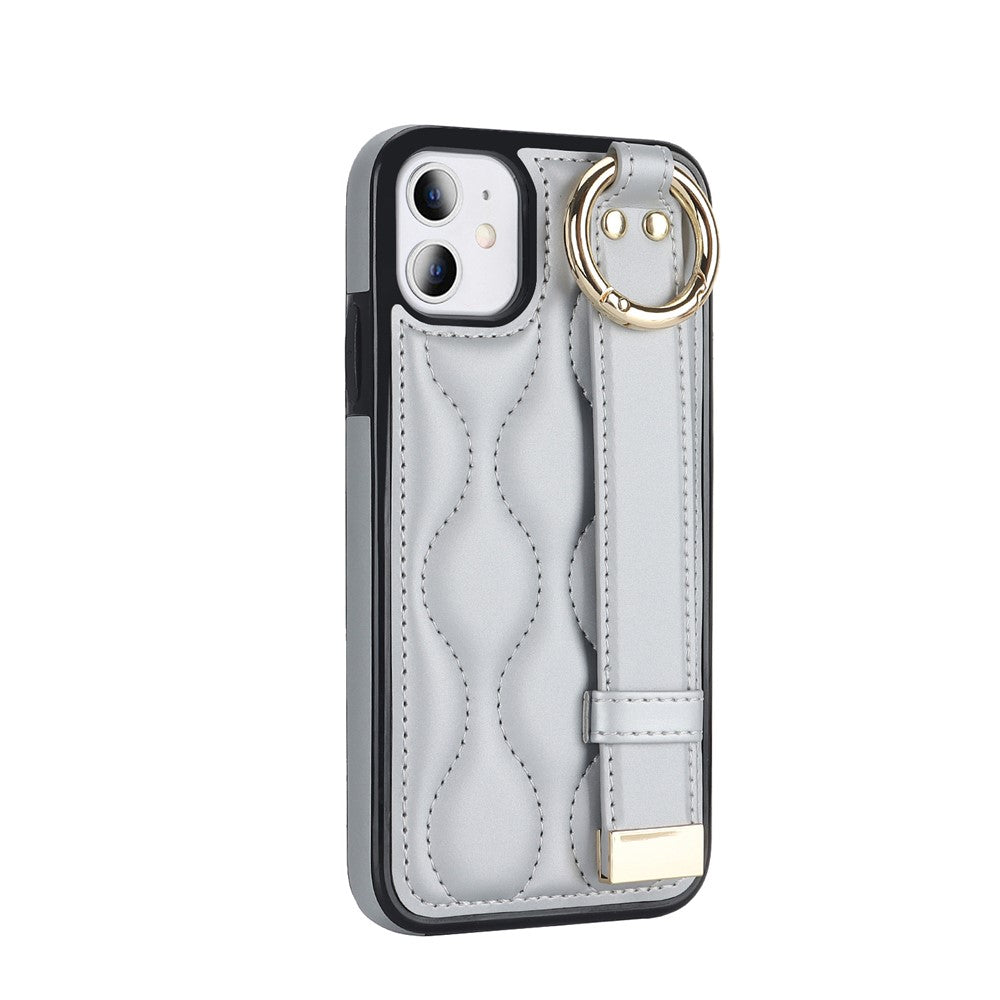 iPhone 11-skal med armband, stativ, vågmönster, fallskyddande PU+TPU-fodral