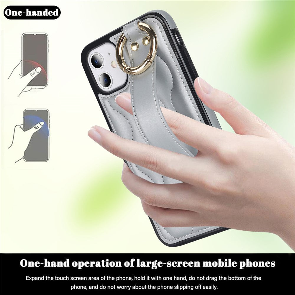 iPhone 11-skal med armband, stativ, vågmönster, fallskyddande PU+TPU-fodral