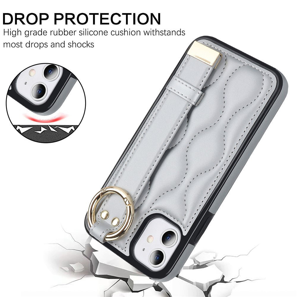 iPhone 11-skal med armband, stativ, vågmönster, fallskyddande PU+TPU-fodral