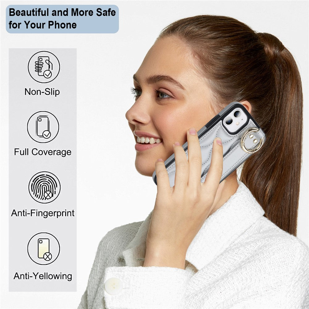 iPhone 11-skal med armband, stativ, vågmönster, fallskyddande PU+TPU-fodral