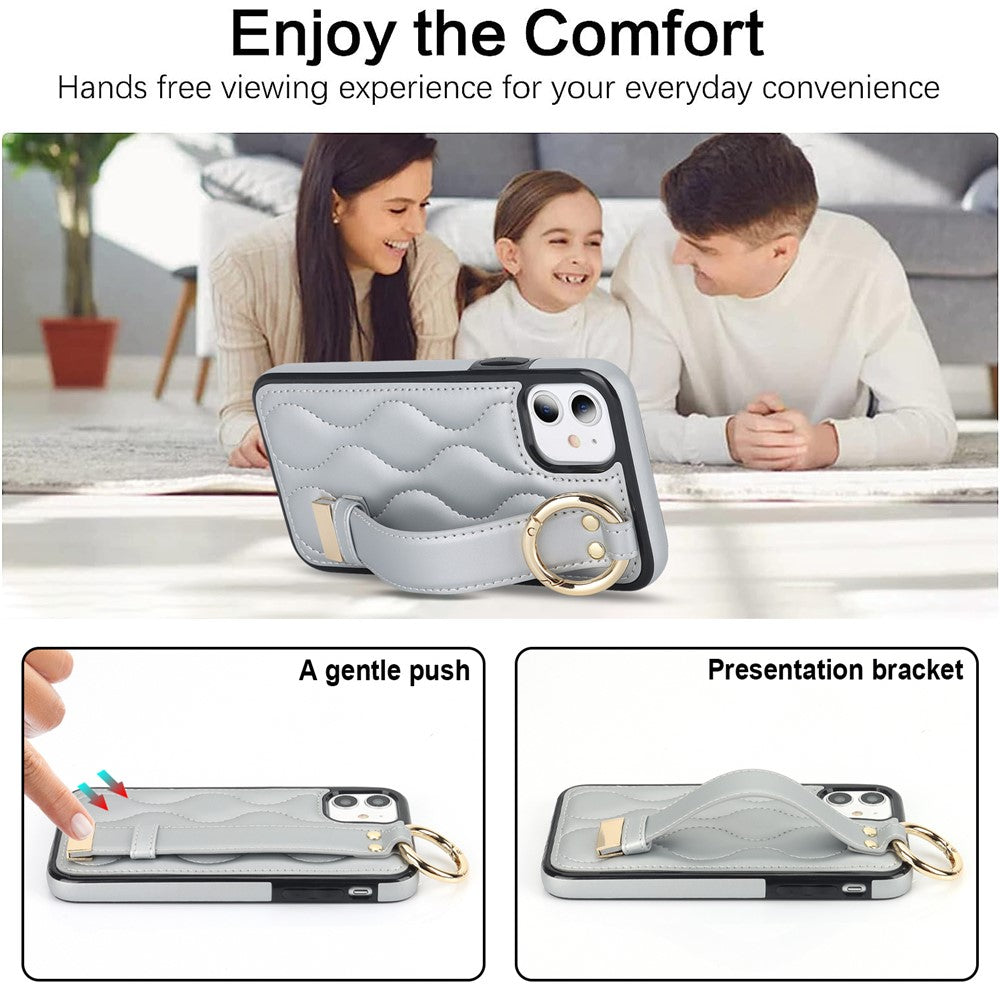 iPhone 11-skal med armband, stativ, vågmönster, fallskyddande PU+TPU-fodral