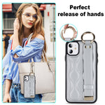 iPhone 11-skal med armband, stativ, vågmönster, fallskyddande PU+TPU-fodral