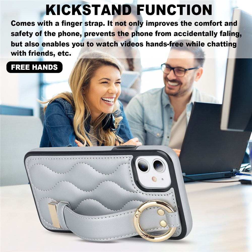 iPhone 11-skal med armband, stativ, vågmönster, fallskyddande PU+TPU-fodral