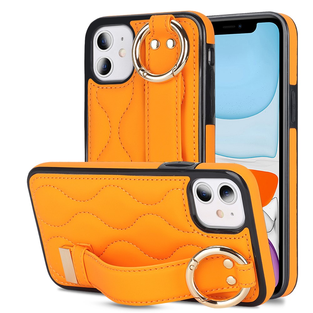 iPhone 11-skal med armband, stativ, vågmönster, fallskyddande PU+TPU-fodral