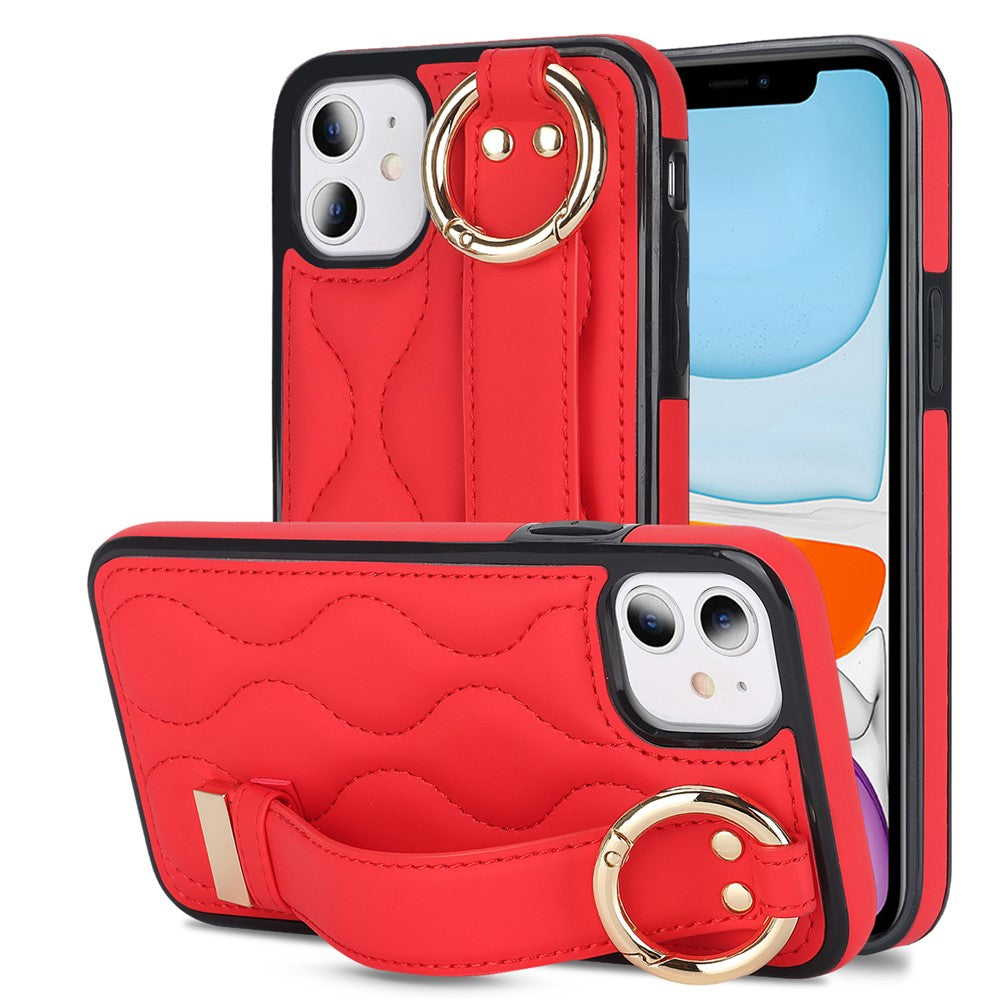 iPhone 11-skal med armband, stativ, vågmönster, fallskyddande PU+TPU-fodral