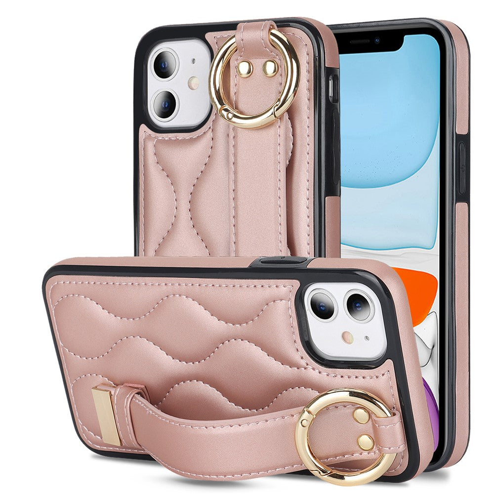 iPhone 11-skal med armband, stativ, vågmönster, fallskyddande PU+TPU-fodral