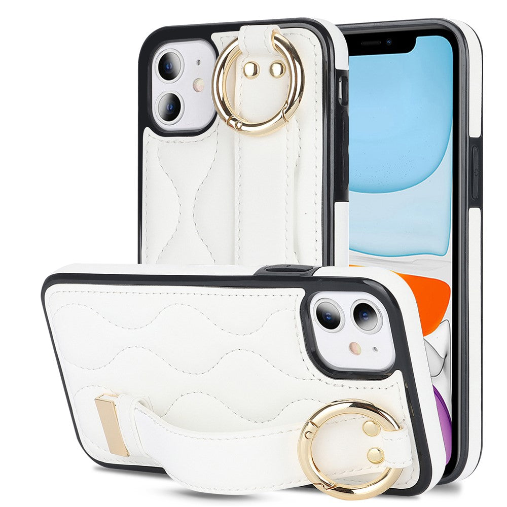 iPhone 11-skal med armband, stativ, vågmönster, fallskyddande PU+TPU-fodral