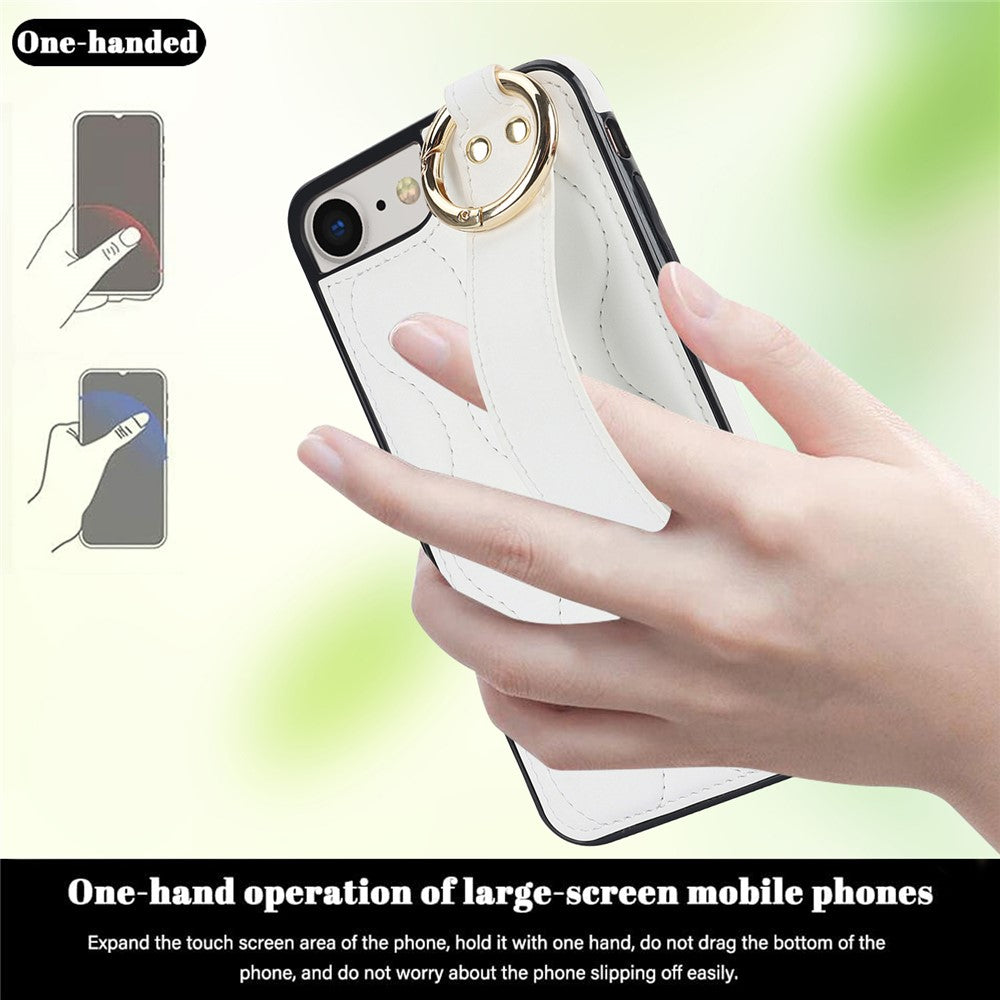 For iPhone 7 / 8 / SE (2020) / SE (2022) Cell Phone Case with Wristband Wave Pattern PU+TPU Cover