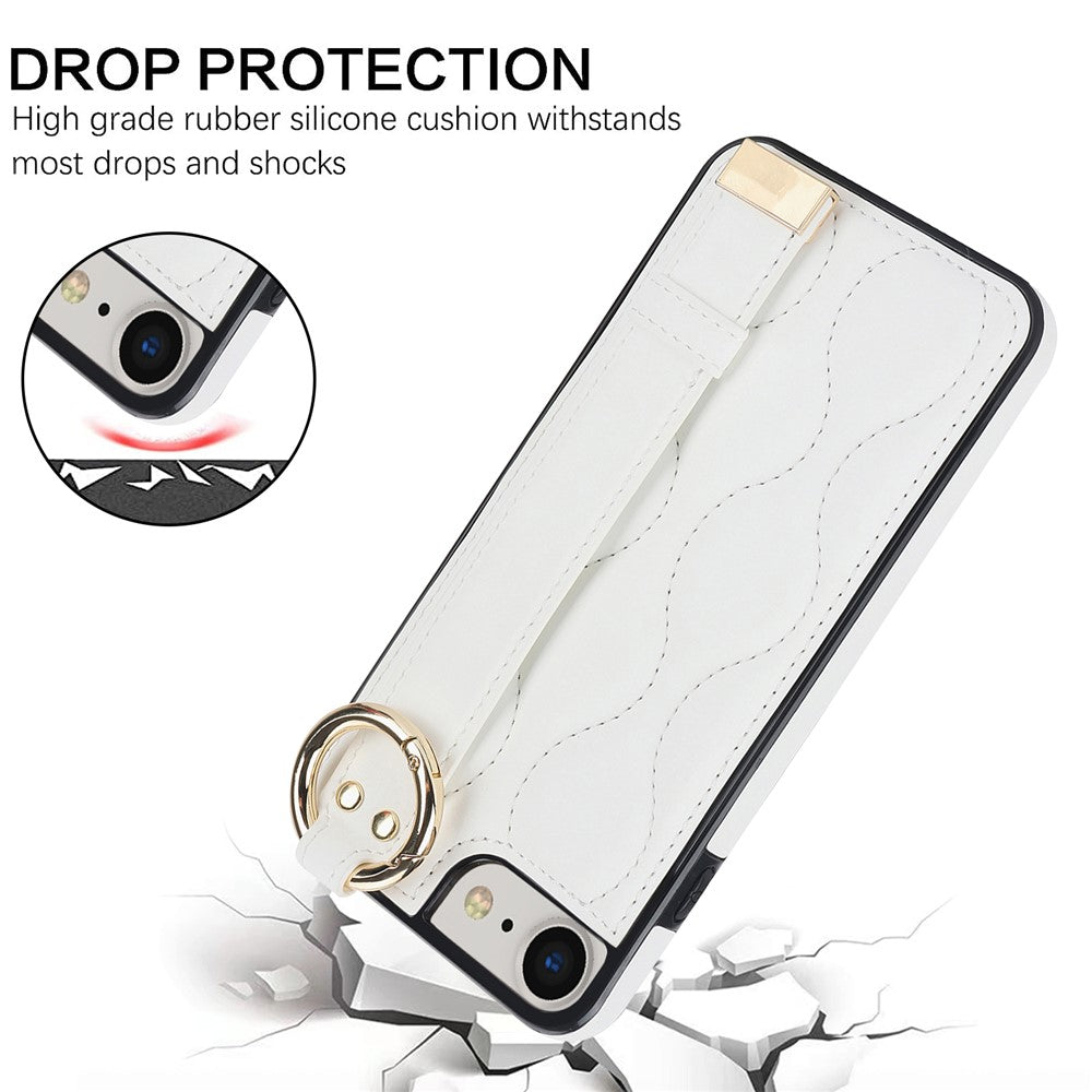 For iPhone 7 / 8 / SE (2020) / SE (2022) Cell Phone Case with Wristband Wave Pattern PU+TPU Cover