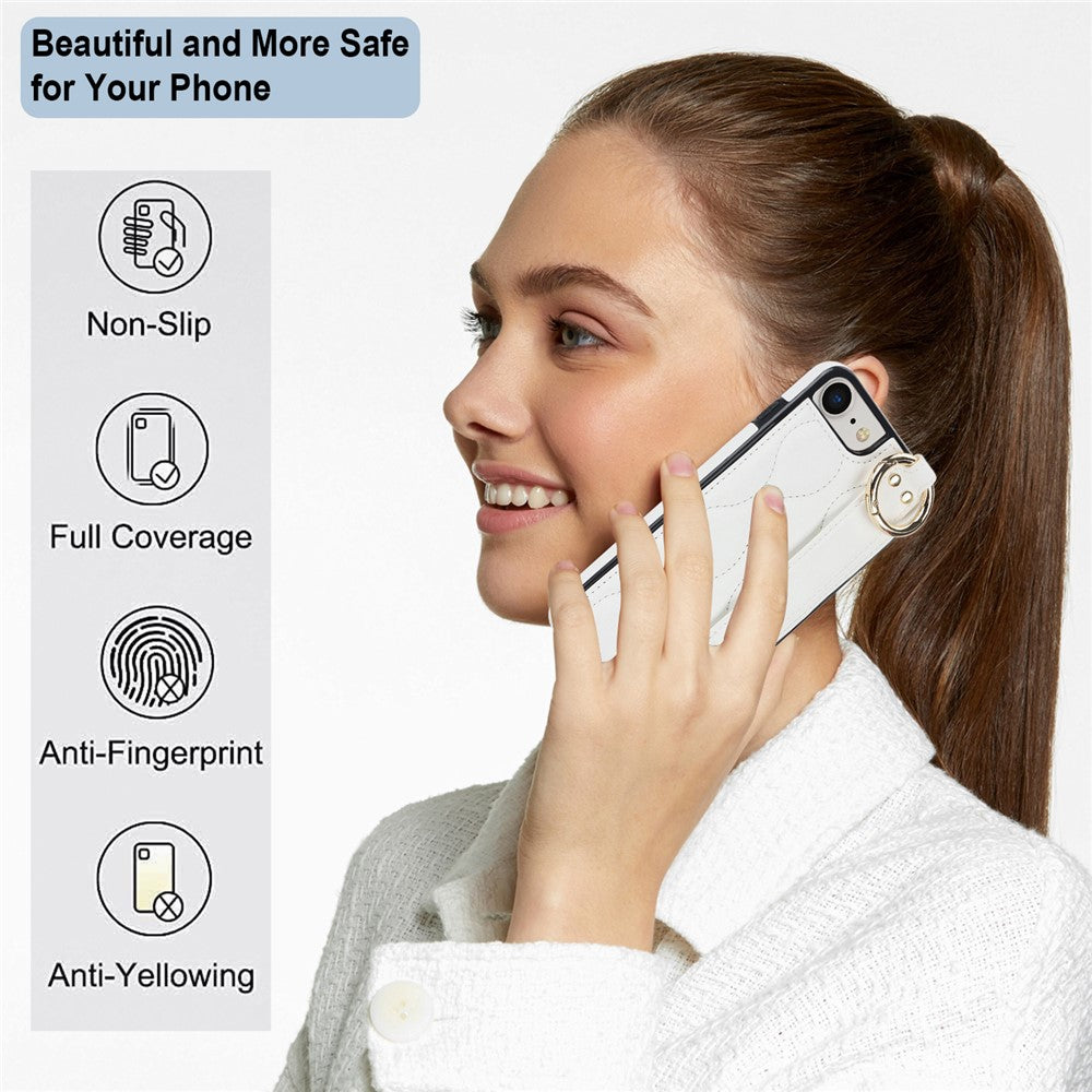 For iPhone 7 / 8 / SE (2020) / SE (2022) Cell Phone Case with Wristband Wave Pattern PU+TPU Cover