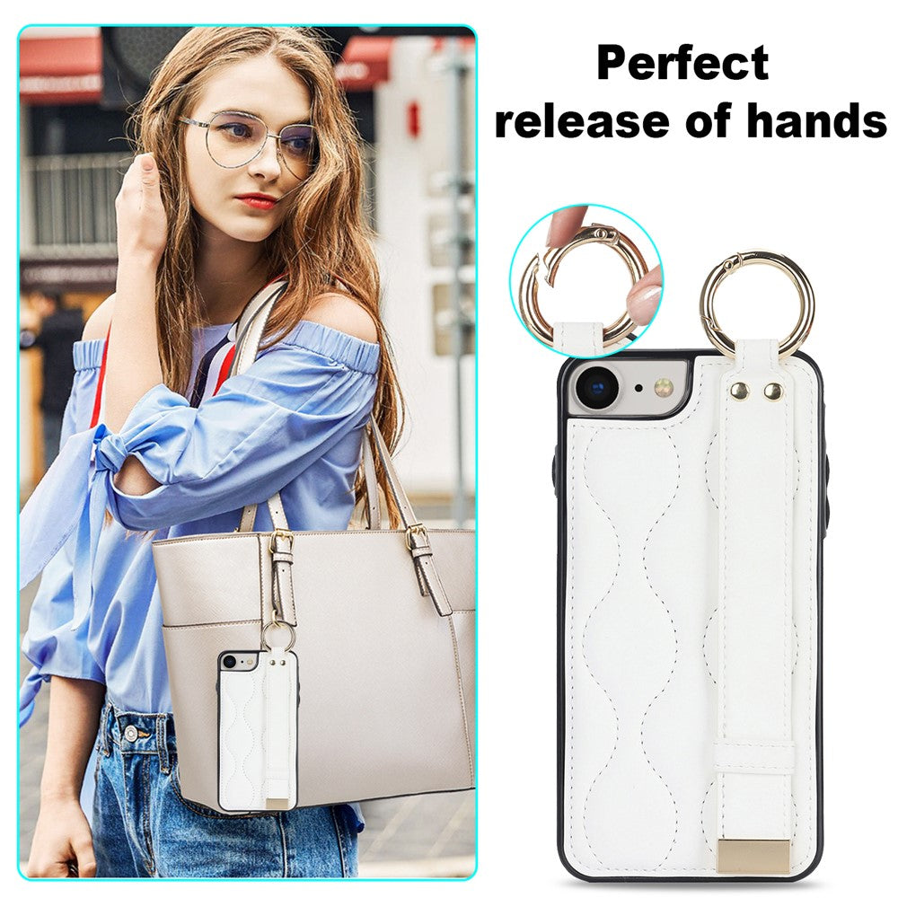 For iPhone 7 / 8 / SE (2020) / SE (2022) Cell Phone Case with Wristband Wave Pattern PU+TPU Cover