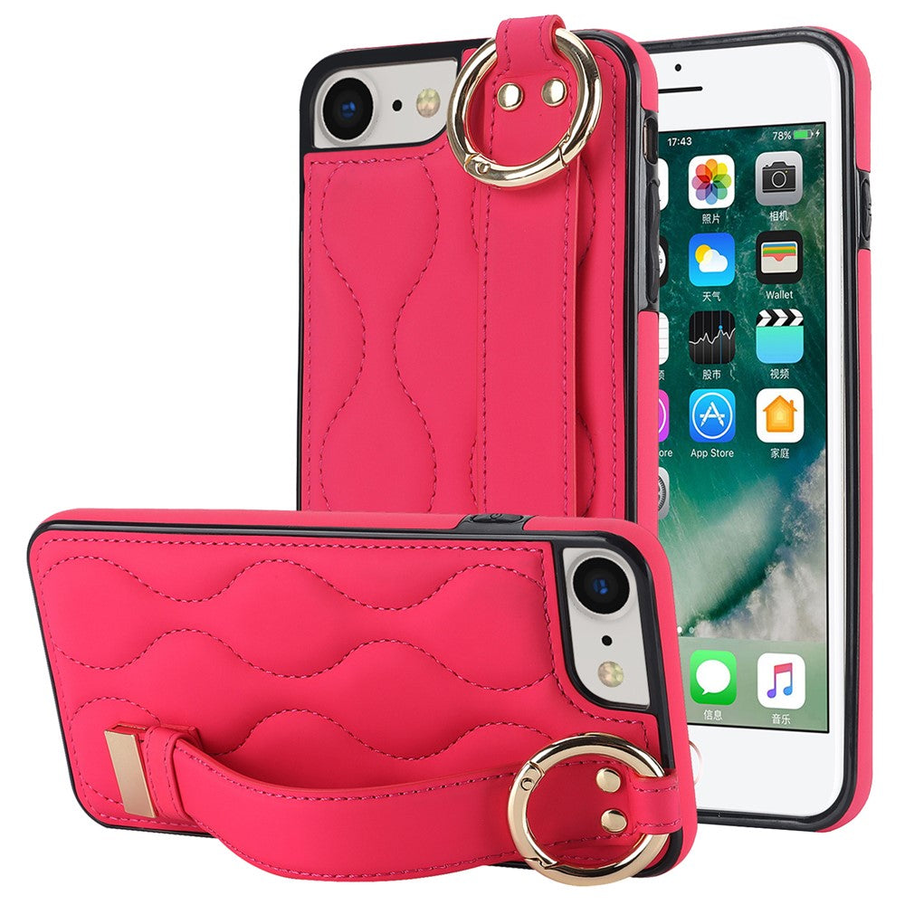 For iPhone 7 / 8 / SE (2020) / SE (2022) Cell Phone Case with Wristband Wave Pattern PU+TPU Cover