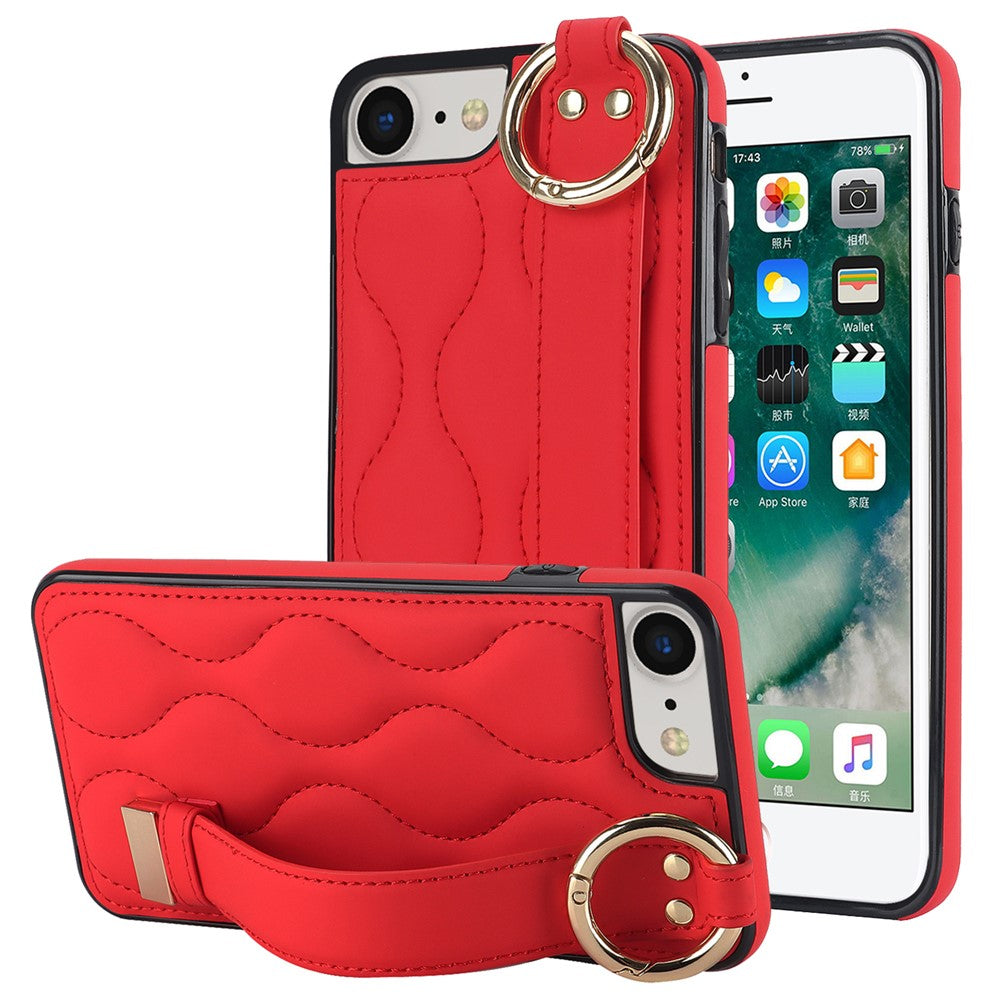 For iPhone 7 / 8 / SE (2020) / SE (2022) Cell Phone Case with Wristband Wave Pattern PU+TPU Cover