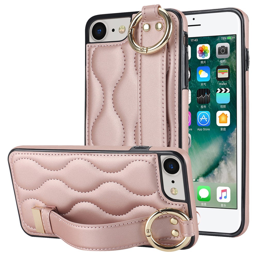 For iPhone 7 / 8 / SE (2020) / SE (2022) Cell Phone Case with Wristband Wave Pattern PU+TPU Cover