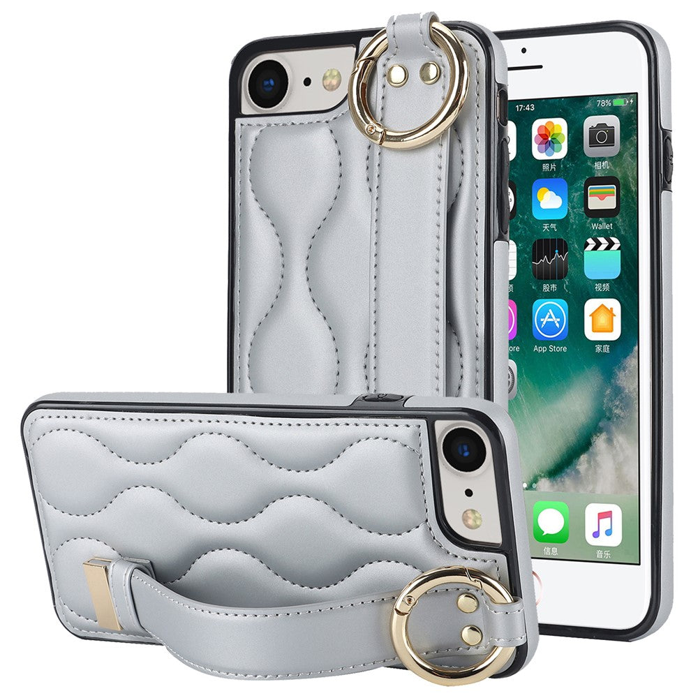 For iPhone 7 / 8 / SE (2020) / SE (2022) Cell Phone Case with Wristband Wave Pattern PU+TPU Cover