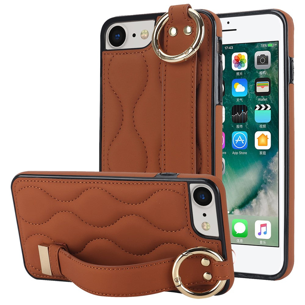 For iPhone 7 / 8 / SE (2020) / SE (2022) Cell Phone Case with Wristband Wave Pattern PU+TPU Cover