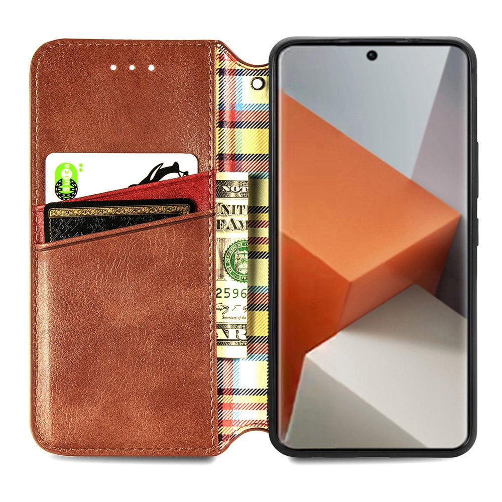 For Xiaomi Redmi Note 13 Pro+ 5G PU Leather Case Rhombus Imprint Wallet Stand Phone Cover