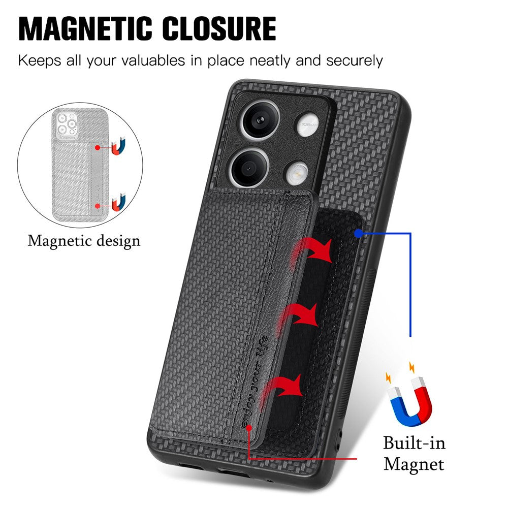 Xiaomi Redmi Note 13 5G-skal med kolfiberstruktur, PU-läderbeläggning, PC+TPU-mobilskal