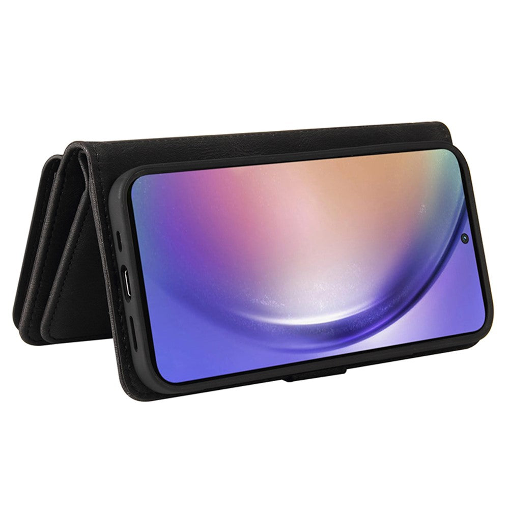 Samsung Galaxy A55 5G Plånboksfodral med dragkedja, 15 kortfack och rem Läderfodral