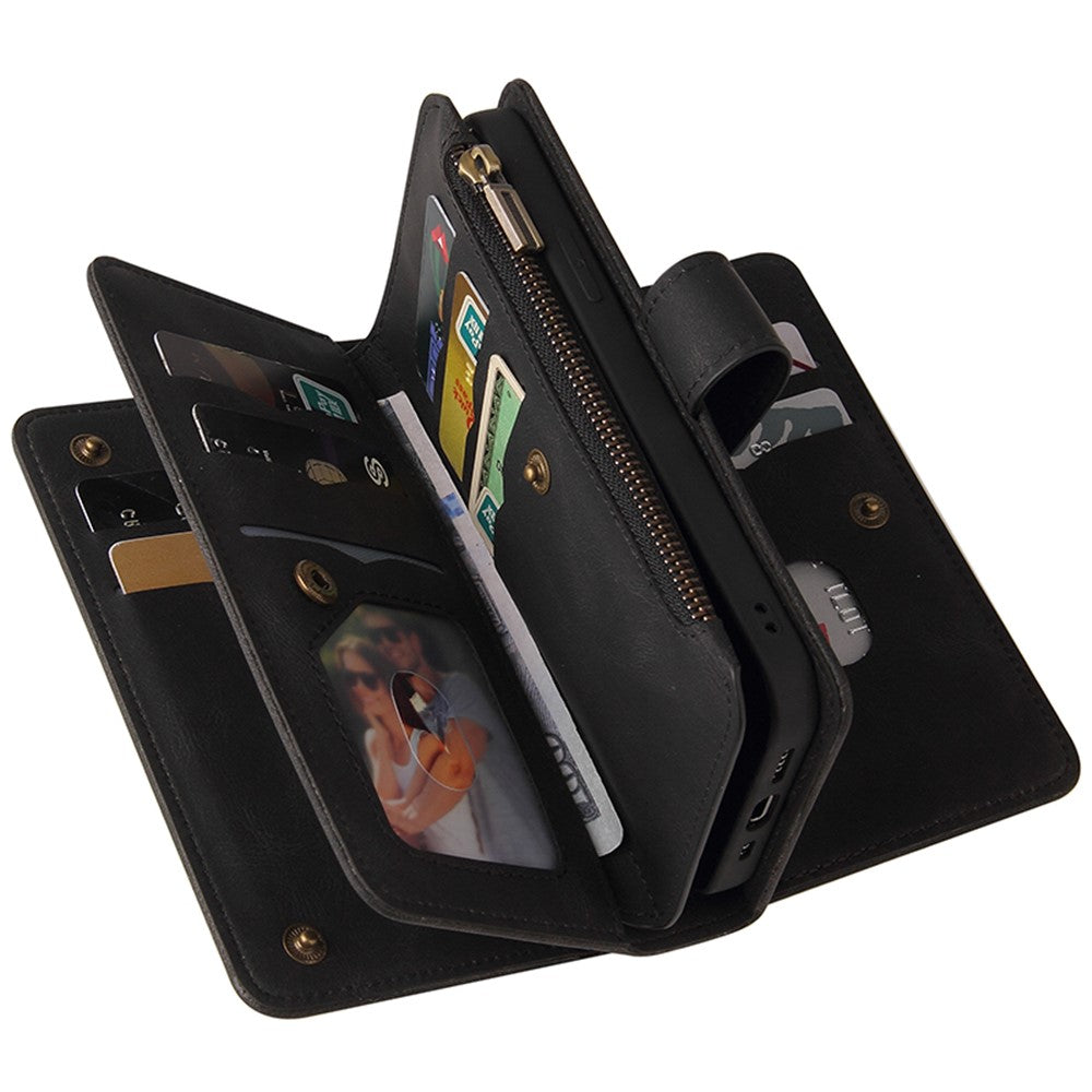For Xiaomi 14 Zipper Wallet Case with 15 Card Slots and Strap Leather Phone Cover