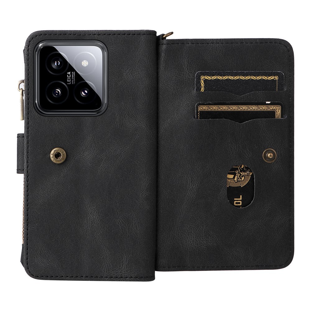 For Xiaomi 14 Zipper Wallet Case with 15 Card Slots and Strap Leather Phone Cover